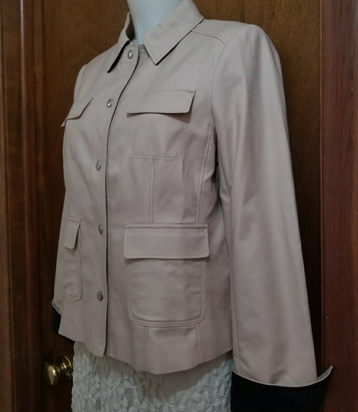 Ann Taylor safari jacket 10 khaki twill snap front - Picture 2 of 6